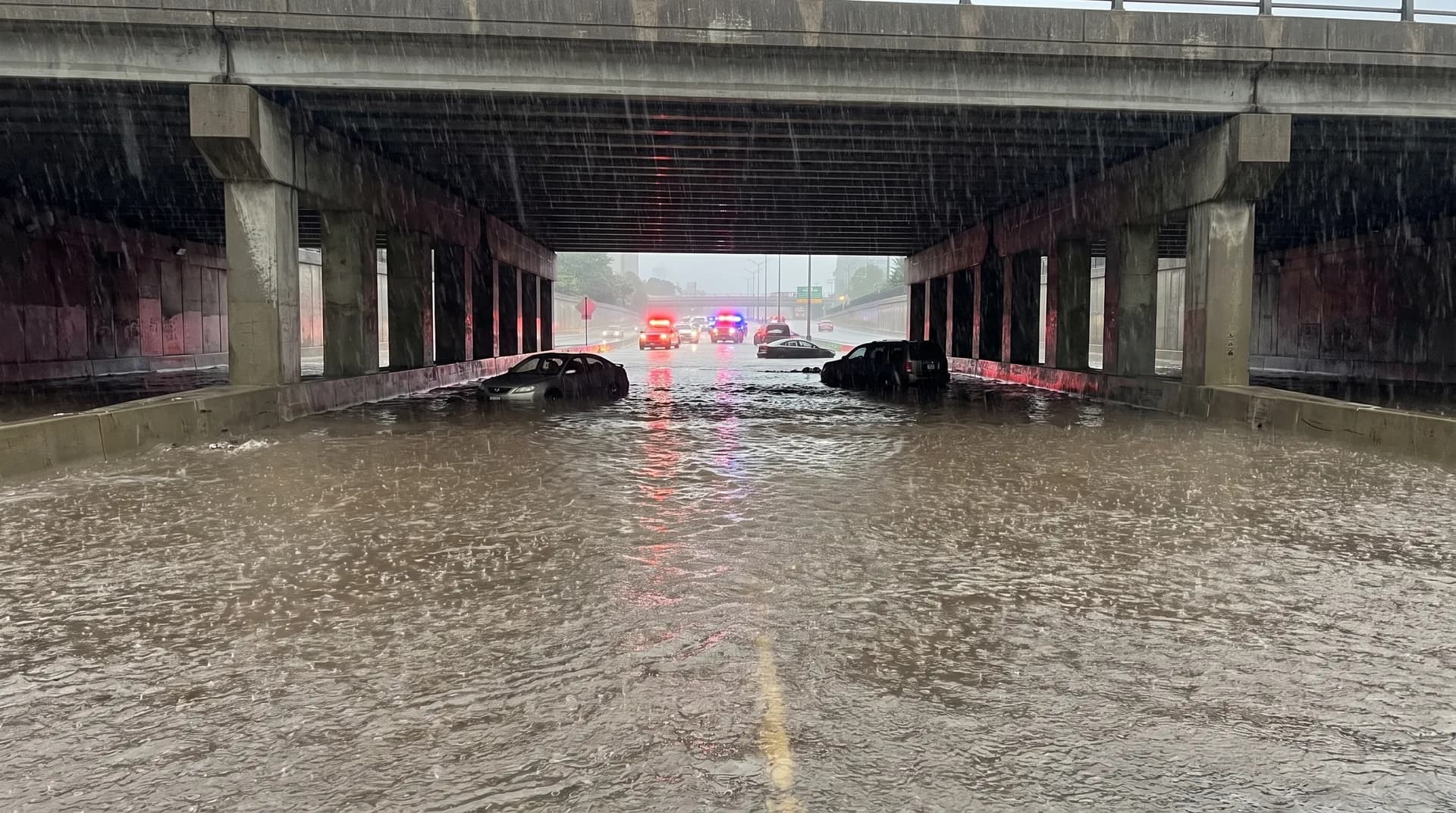 Flooded Toronto highway underpass after a severe thunderstorm